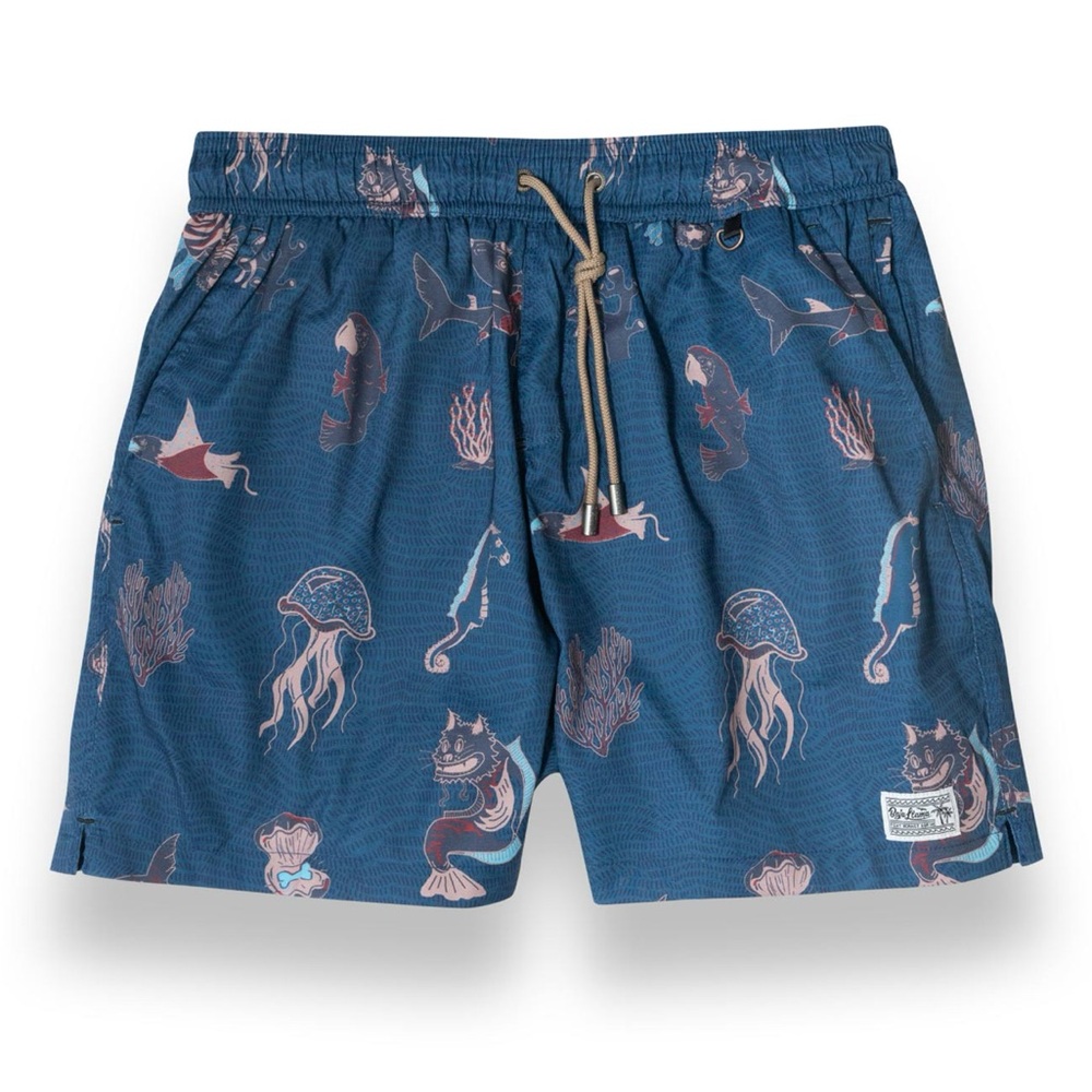 Baja Llama Navy SPLIT PERSONALITIES - STRETCH SWIMSUIT Swim Trunk Men Large